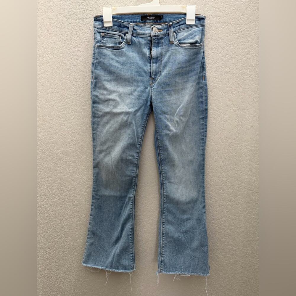 Hudson Barbara Bootcut Light Blue Stretch Denim Jeans Raw Hem Pockets Women 27 - Picture 1 of 5